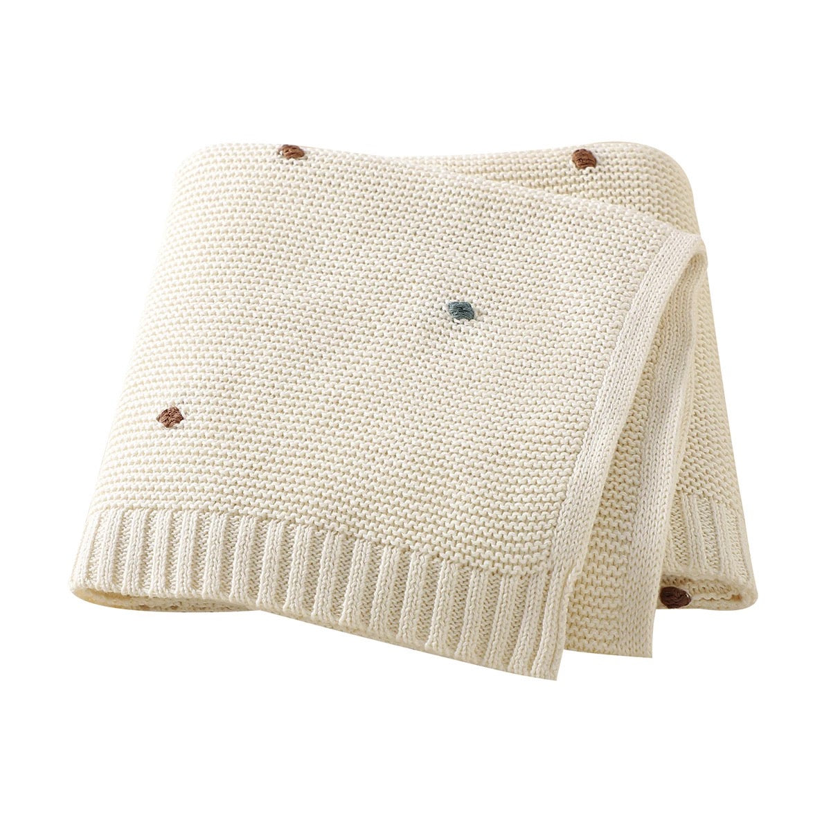 COBIJA TEJIDA BEIGE CON PUNTOS